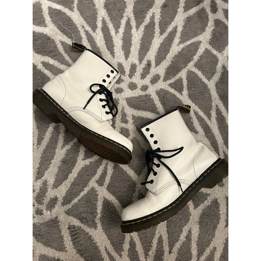 White Dr Martens 1460 Leather Lace Up Combat Boots